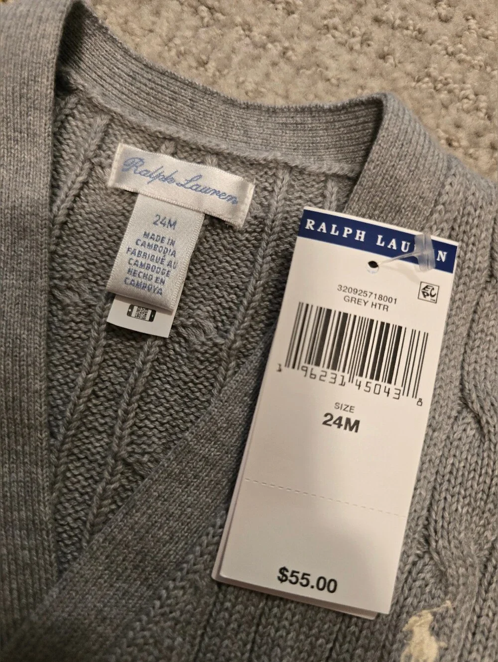 New Ralph Lauren Light Gray Cable Knit Cardigan